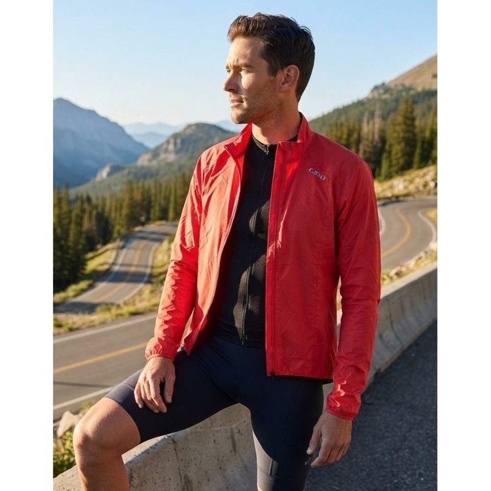 Giro Chrono Expert Cycling Full Zip Wind Jacket Men's L Red Reflective Packable